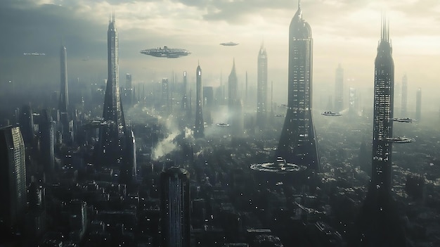 Alien Invasion Over Futuristic City