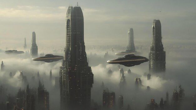 Alien Invasion Over Futuristic City