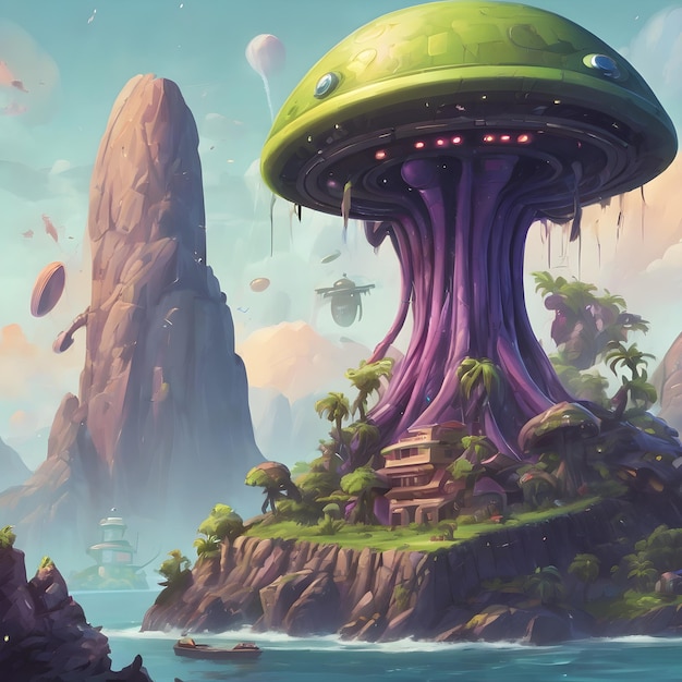 Alien Island Cartoon Background Very Cool