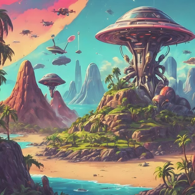 Alien Island Cartoon Background Very Cool