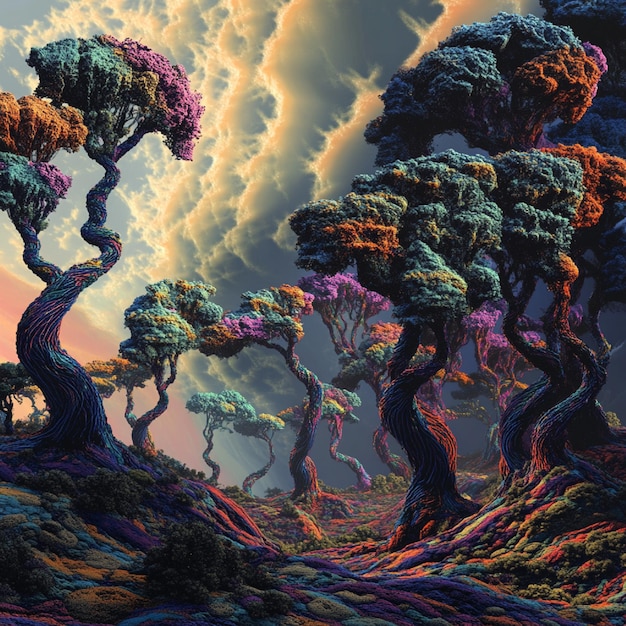 An alien landscape with vibrant alien trees