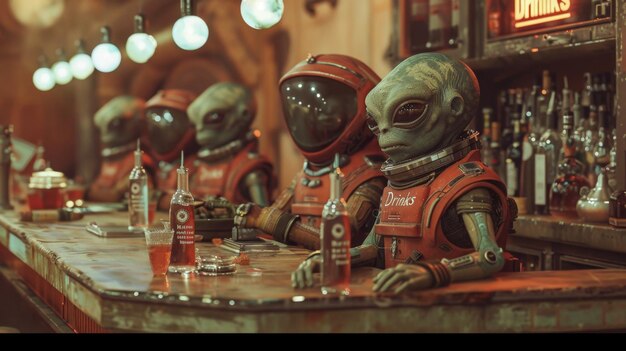 Photo alien men sitting at bar