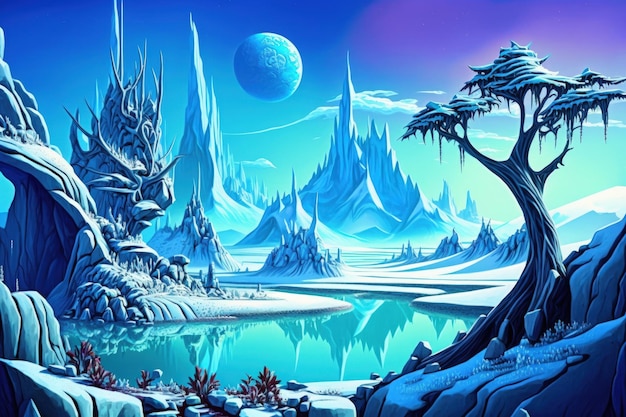 Alien Planet A Fantasy Frozen Landscape with Blue Skies by Ed Space Art