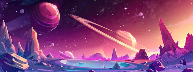 Alien planet landscape Cartoon illustration