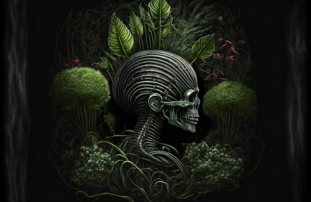 Alien plant and sculpture creative digital illustration painting