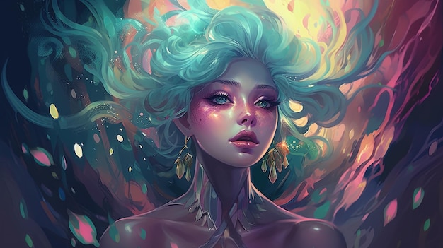 Alien princess with a psychic power Fantasy concept Illustration painting Generative AI