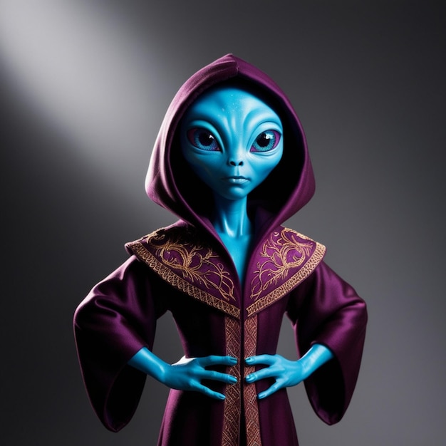 Alien in Purple Hooded Robe Standing with Hands on Hips456 2