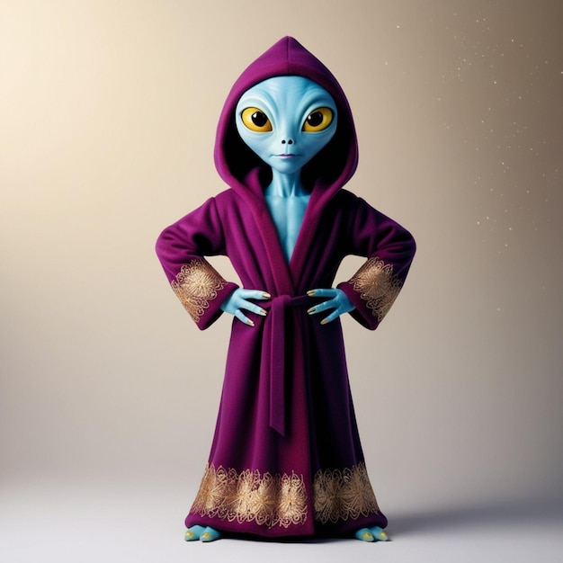 Alien in Purple Hooded Robe Standing with Hands on Hips456 42