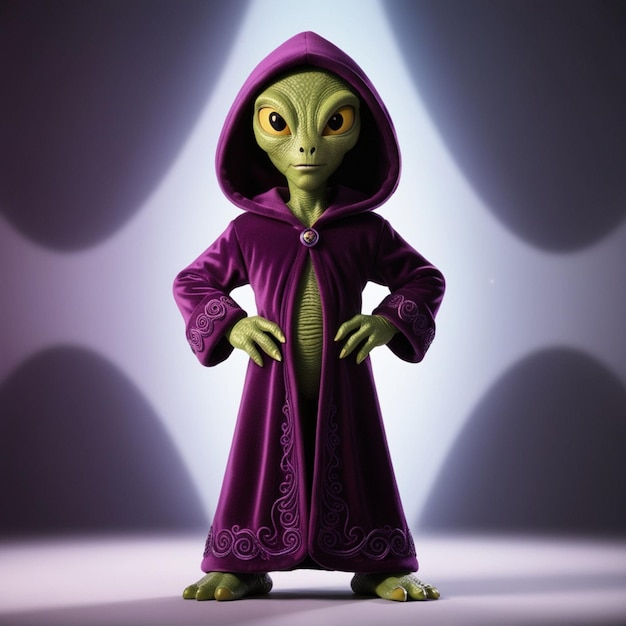 Alien in Purple Hooded Robe Standing with Hands on Hips456 51