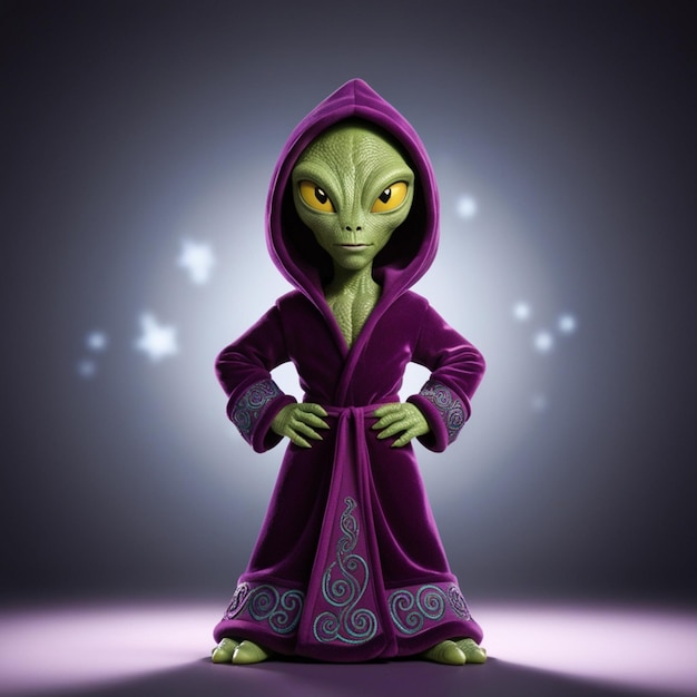 Alien in Purple Hooded Robe Standing with Hands on Hips456 52