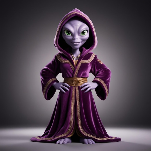 Alien in Purple Hooded Robe Standing with Hands on Hips456 55