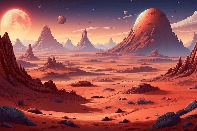 Photo alien red planet landscape cartoon background