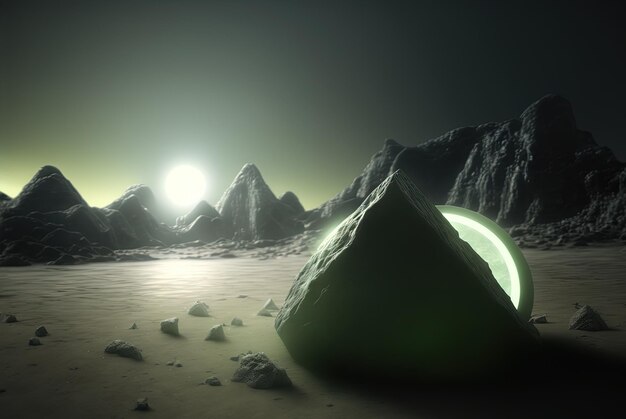 Photo alien scifi landscape with mountains on the sunrise science fiction scene of a distant planet