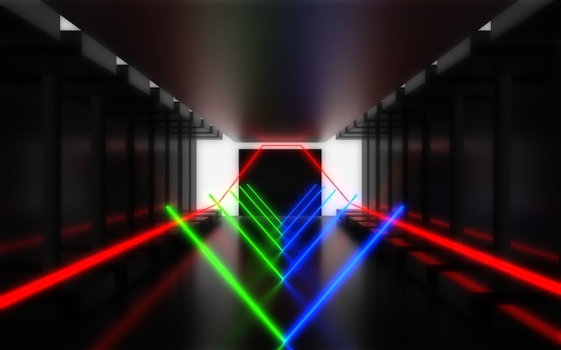 Photo alien spaceship corridor abstract background. 3d illustration