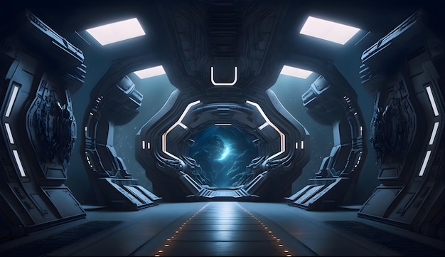 Alien spaceship interior design huge complex in the style of Farscape huge open spaces generative ai