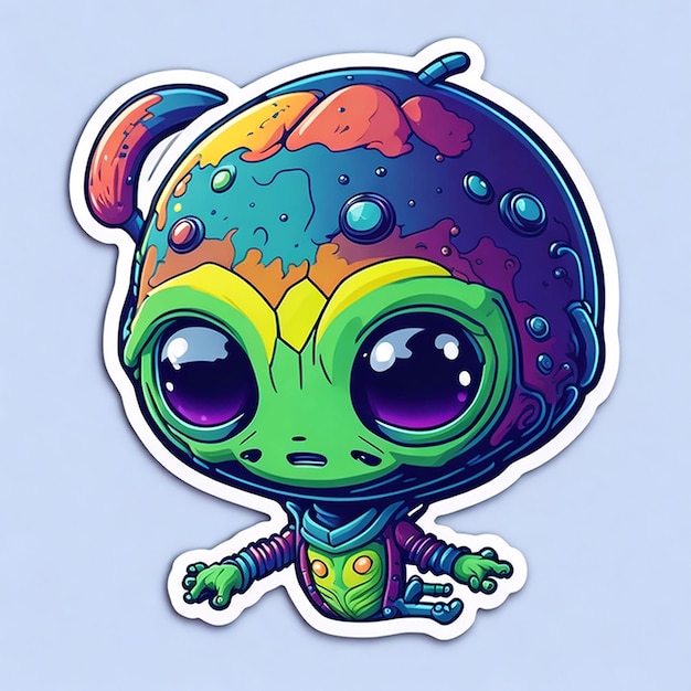 Alien sticker illustration on white background