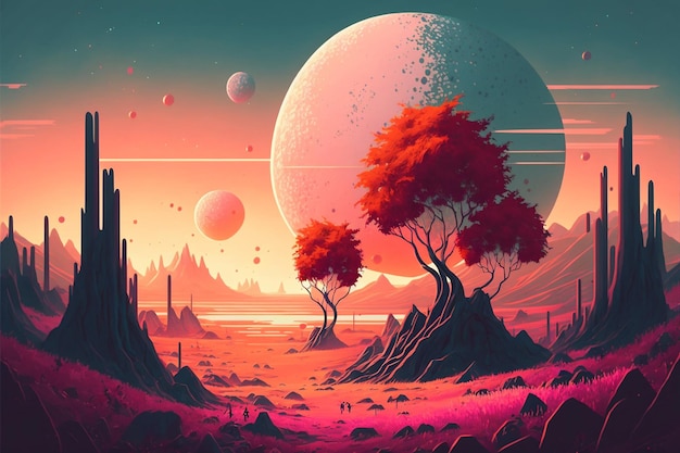 Alien world exoplanet planet landscape digital painting artwork