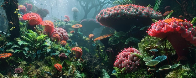 Alien world exploration first contact with extraterrestrial flora and fauna a lush vivid ecosystem