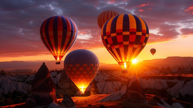 Photo alienlike landscapes of cappadocia hot air balloons at dawn hot air balloons float above