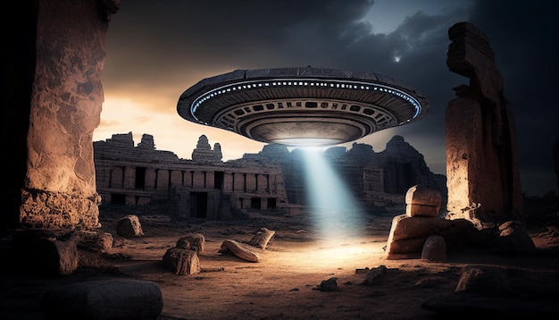 Aliens appeared over ancient towns as depicted in science fiction