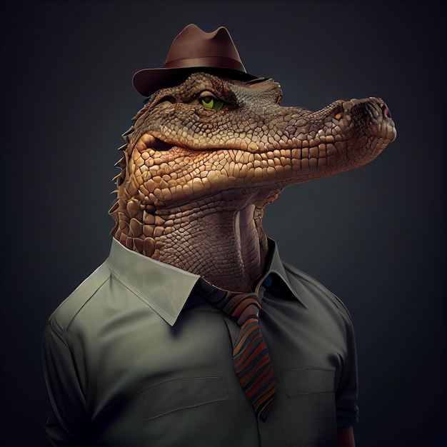 Aligator crocodile wearing clothes like a Boss Art by Generative AI