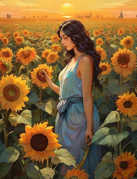 All around are the summer sun blooming sunflowers