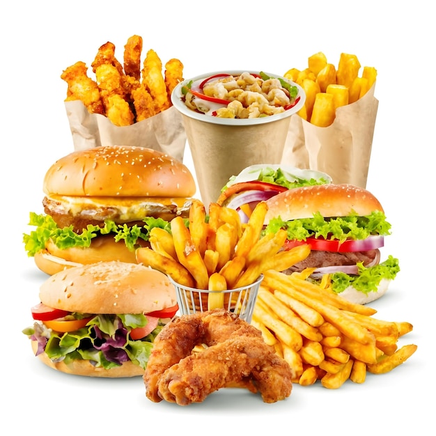 All Fast Food Collection Set Isolated on White Background