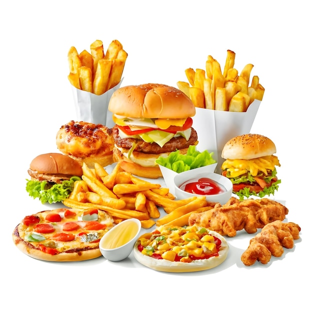 All Fast Food Collection Set Isolated on White Background