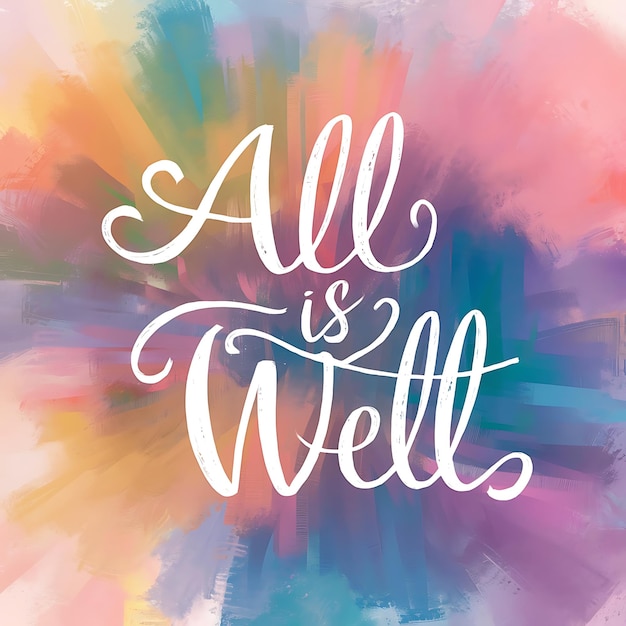 Photo all is well colorful background tshirt design motivational quote illustration typography