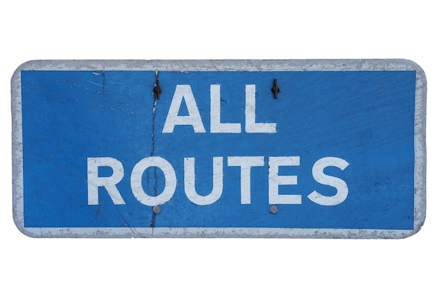 All routes direction sign isolated over white