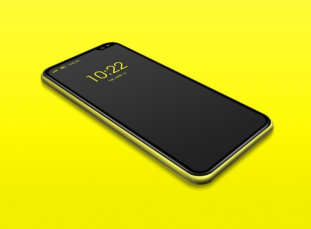 All-screen black smartphone isolated on yellow. 3D render