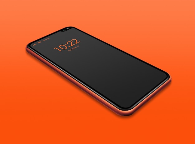 All-screen black smartphone mockup isolated on orange. 3D render