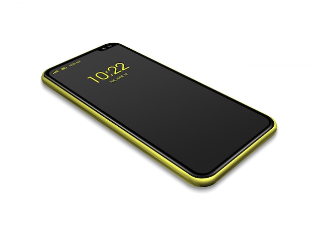 All-screen black and yellow smartphone mockup isolated on white. 3D render