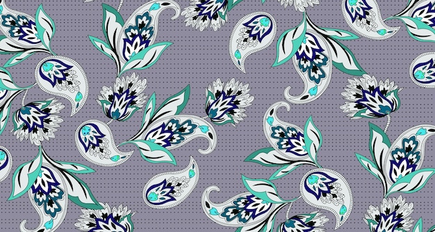 all over seamless vector stock flowers with leaves pattern on grey background