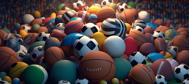 All sports balls in stadium 3d