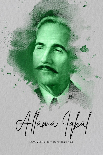 Allama Iqbal Water Color Portrait Post for social media