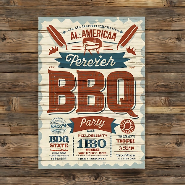 Photo allamerican bbq themed invitation design on textured background