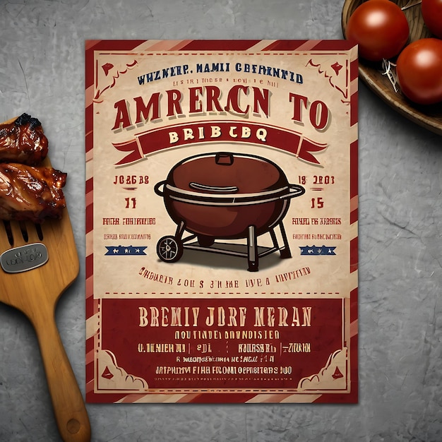 Photo allamerican bbq themed invitation design on textured