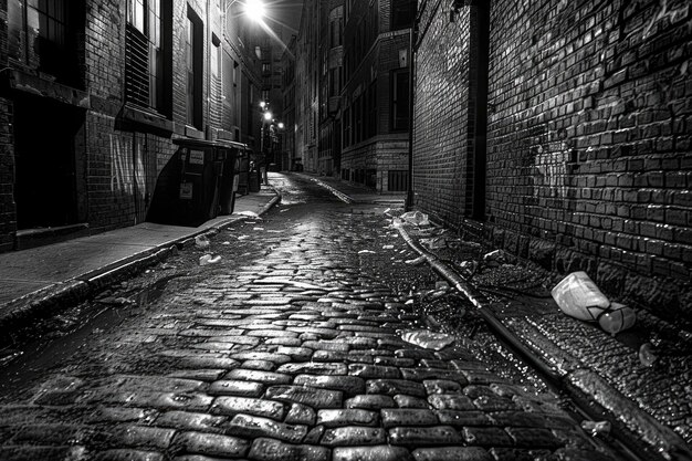 Photo alley city dark and scary vintage cobblestone alley at night in urban chicago