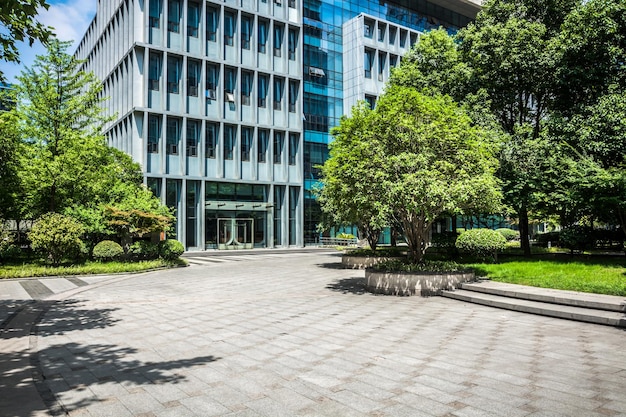 Alley with office buildings in modern Budapest area