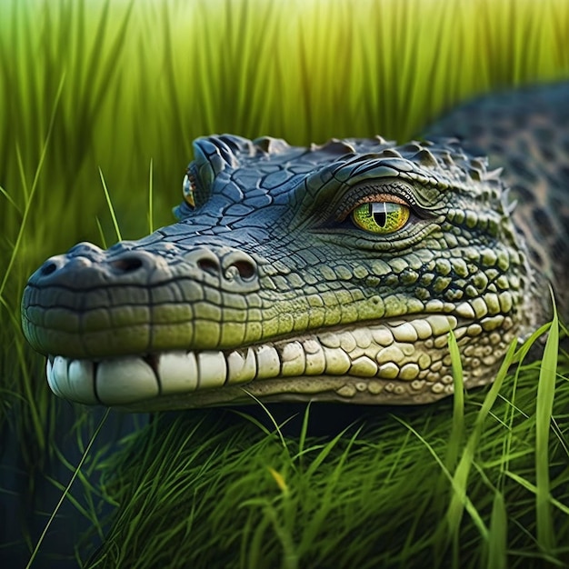 Alligator animal river site on grass AI Generated