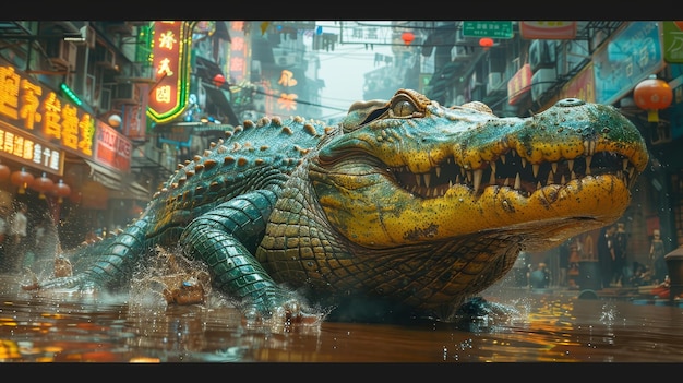 Alligator in a Flooded City Street