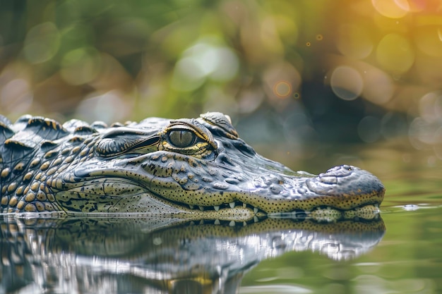 Photo an alligator lurks in the still waters of a swamp