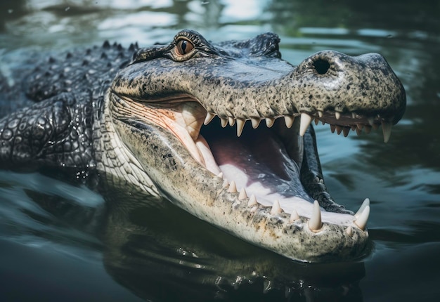 An alligator with the mouth open and the mouth open