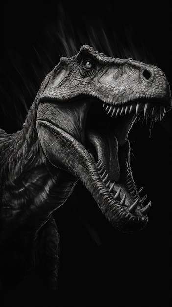 Allosaurus in Monochromatic Palette Fierce Gaze Piercing Through Darkness AI Generated