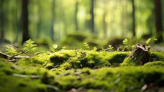 allure of the forest with a captivating image showcasing green moss in a bright clearing