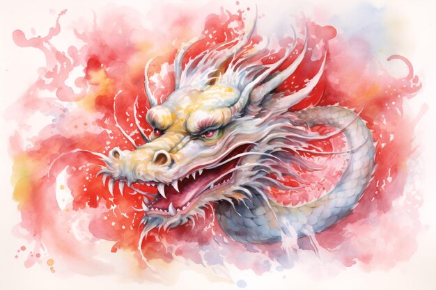 Photo an alluring chinese new year card combining watercolour sophistication with the vigorous dynamism of the dragon dance unifying the joy of custom and enthusiasm