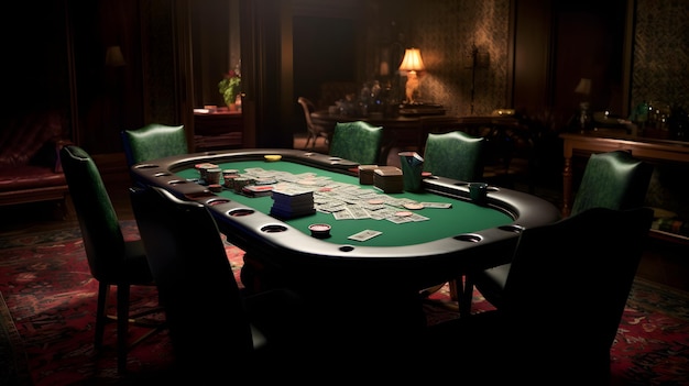 Alluring Glamour Poker Table with Chips and Cards in a Luxurious Casino