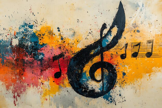 Photo alluring minimalist mixedmedia artwork musical note with vibrant splashes of color celebrate