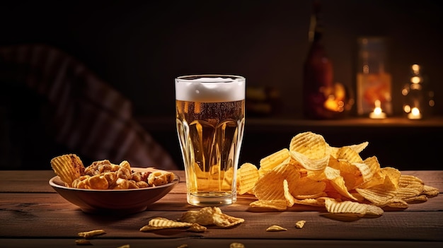 A alluring snack of brew and chips Creative resource AI Generated